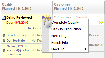 A screen capture showing how proofs are manually routed between stages in Approval Manager.