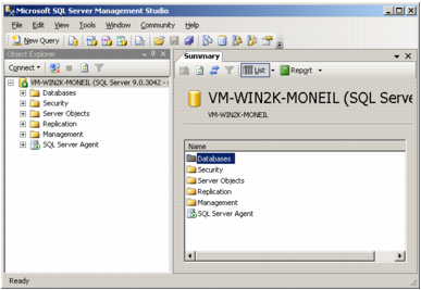 Screenshot showing MS SQL Server Management Studio connected to a SQL Server.