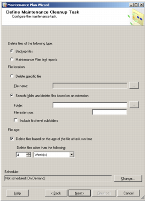 A screenshot of Microsoft SQL Server Management Studio's Define Maintenance Cleanup Task window.