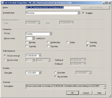 A screenshot of the Microsoft SQL Server Management Studio's Database Backup Task window.