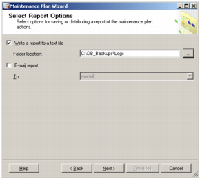 A screenshot of Microsoft SQL Server Management Studio's Report Options window.