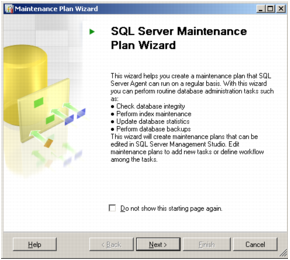 A screenshot of the Microsoft SQL Server Management Studio Maintenance Plan Wizard.