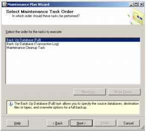 Screenshot of Microsoft SQL Server Management Studio's Select Maintenance Task Window.
