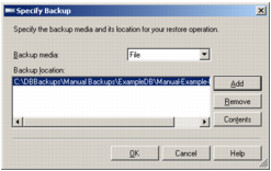 A screenshot of Microsoft SQL Server Management Studio's Locate Backup File window.