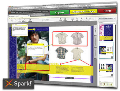 Screen capture showing a proof under review in the Spark! browser-based proofer built in to MetaCommunications Approval Manager.