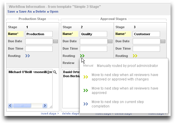 Approval Manager's new proof auto-routing features enable workflow managers to define how proofs progress through a workflow.