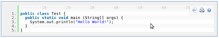 Highlighted code, including ruler