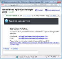 Screen capture of a sample email invitation sent to a user of Approval Manager.